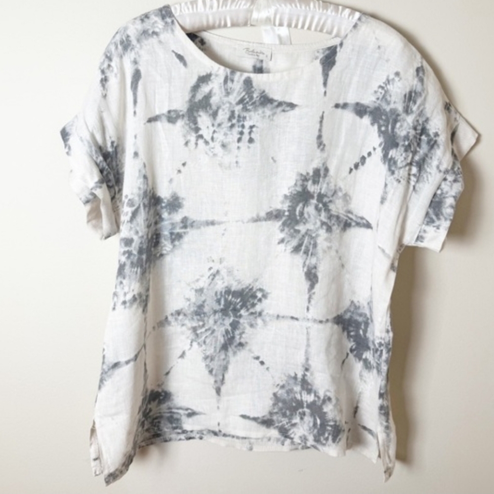 BELLAMBRA Italian LInen Tie-Dye Abstract Top